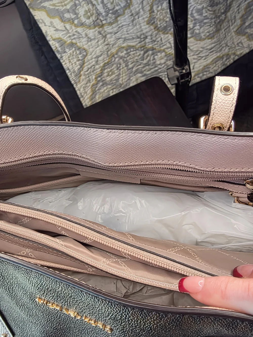 Michael Kors Brown Signature Logo Tote with Blush Leather Trim & Buckle Straps - Picture 4 of 11